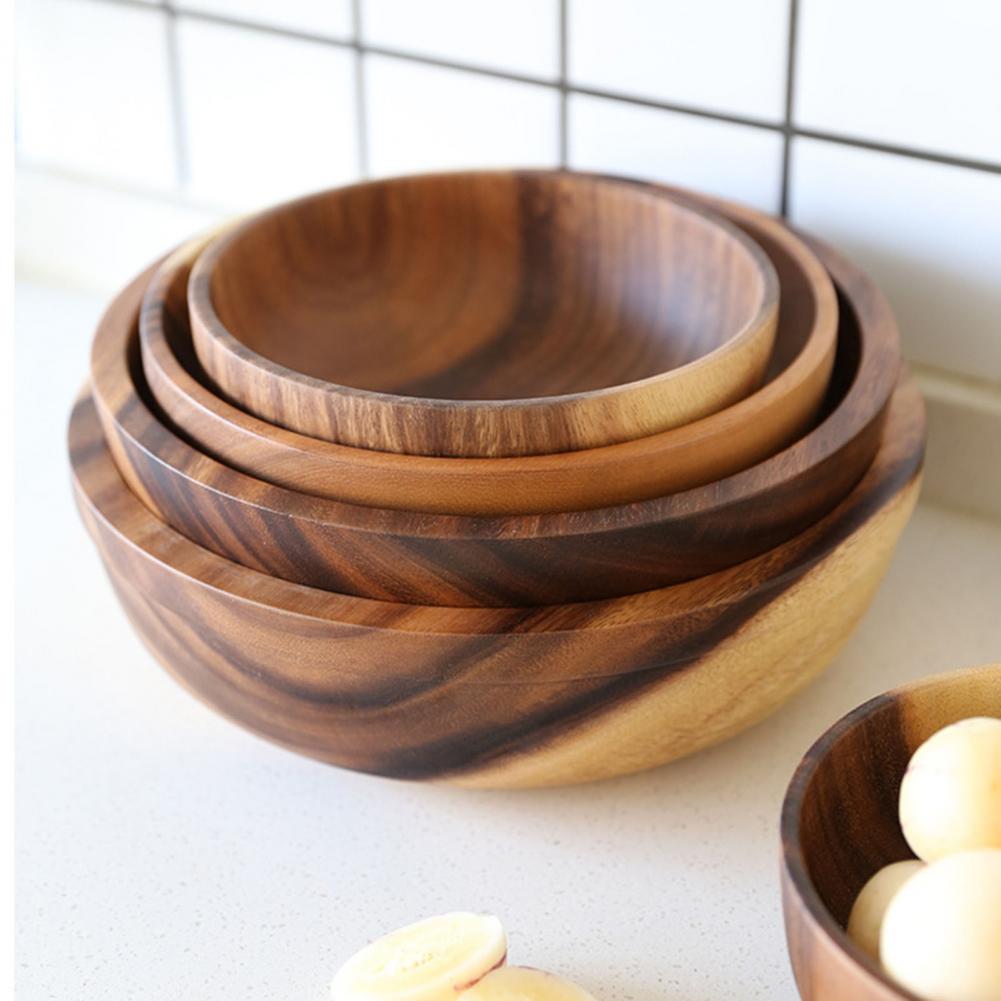 NEATKITCH Handcrafted Natural Jujube Wood Salad Bowl - Japanese Style Lightweight Fruit and Soup Bowl for Home and Restaurant
