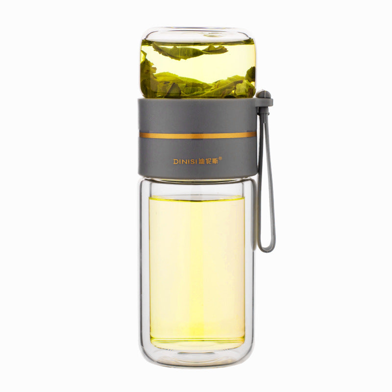 NEATKITCH Double Wall Glass Tea Infuser Bottle with Leakproof Separation Filter - 450ml Borosilicate Glass Travel Tumbler for Loose Leaf Tea & Fruit Water