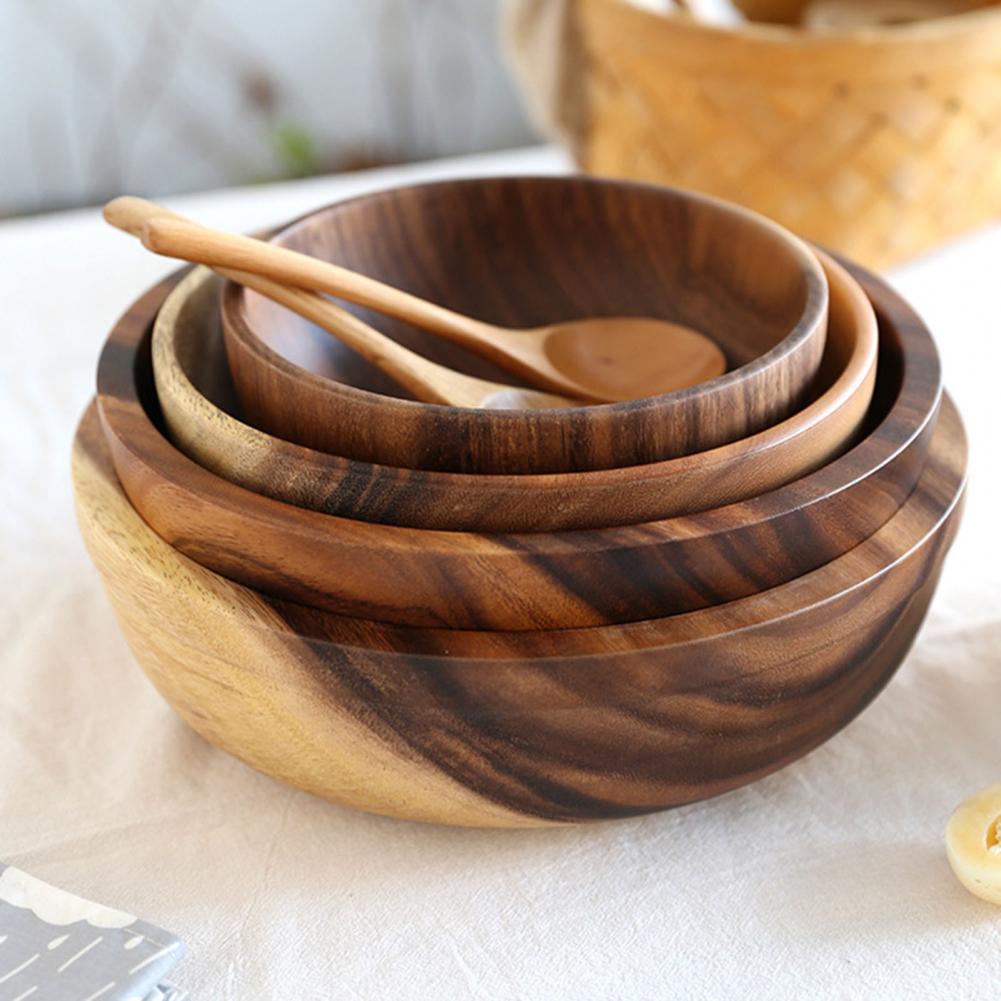 NEATKITCH Handcrafted Natural Jujube Wood Salad Bowl - Japanese Style Lightweight Fruit and Soup Bowl for Home and Restaurant