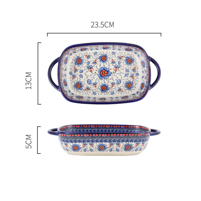 NEATKITCH Hand-Painted Underglaze Ceramic Round Baking Tray with Handles - Floral Porcelain Oven-to-Table Casserole Dish