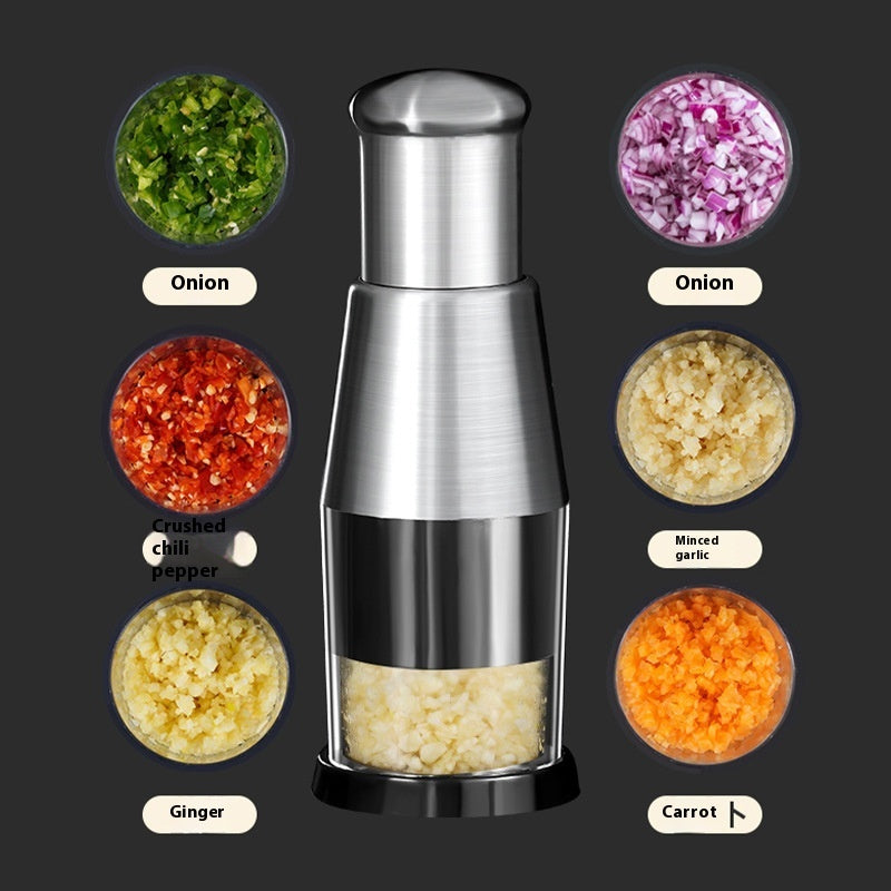 NEATKITCH Manual Garlic Crusher and Vegetable Chopper with Stainless Steel Blades – Easy Press Tool for Garlic, Onion, Herbs, and Veggies