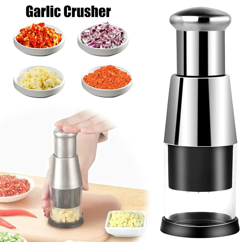 NEATKITCH Manual Garlic Crusher and Vegetable Chopper with Stainless Steel Blades – Easy Press Tool for Garlic, Onion, Herbs, and Veggies